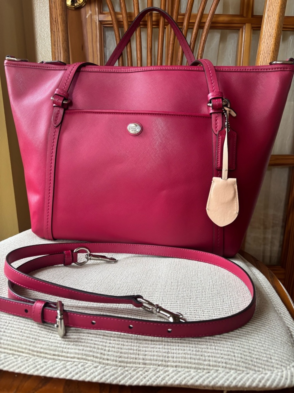 Coach Convertible Tote in Deep Pink Leather